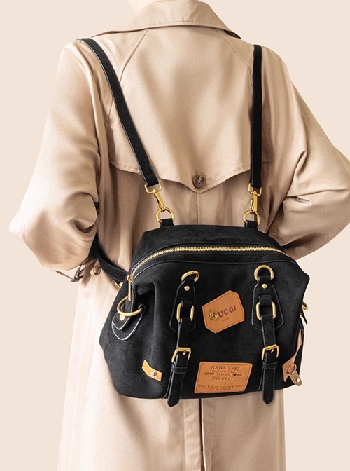 Retro Label Gold Rivets Casual Minimalist Style Suede Material Kawaii Fashion Shoulder Crossbody Bag