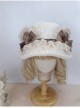 Fall Winter Soft Girl Woolen Plaid Bear Ears Bowknot Sweet Lolita Lace Ruffles Lambswool Bucket Hat