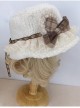 Fall Winter Soft Girl Woolen Plaid Bear Ears Bowknot Sweet Lolita Lace Ruffles Lambswool Bucket Hat