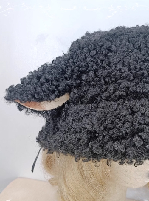 Soft Girl Cute Sweet Lolita Curly Lamb Wool Thick Sheep Ears Fall Winter Lambswool Bucket Hat