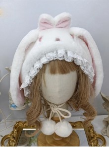 Soft Girl Cute Sweet Lolita Fall Winter Warm Lop Rabbit Lace Daily Ear Protection Hat