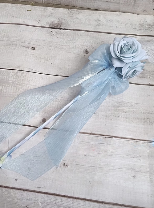 Catwalk Show Props Sweet Lolita Tea Party Rose Handmade Feather Rose Mesh Yarn Bowknot Fairy Wand