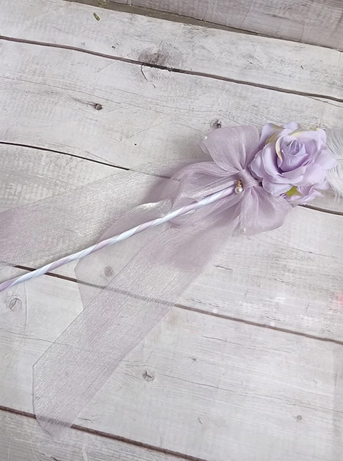 Catwalk Show Props Sweet Lolita Tea Party Rose Handmade Feather Rose Mesh Yarn Bowknot Fairy Wand