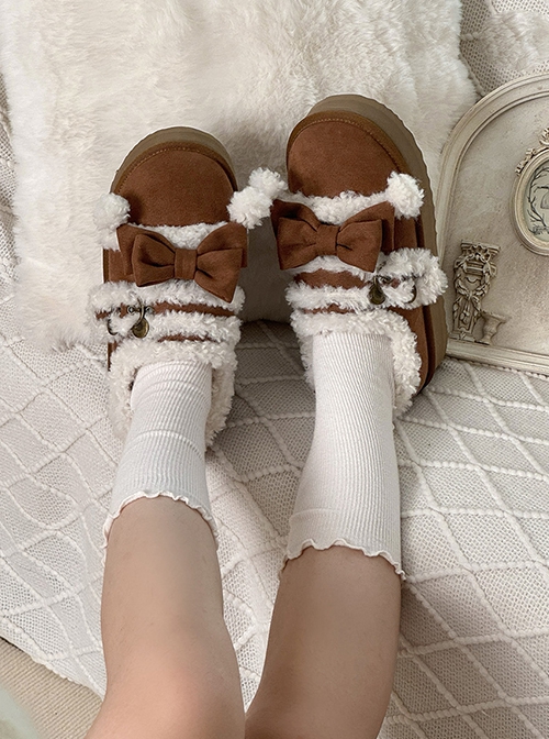 Winter Bear Series Kawaii Fashion Cute Daily Plush Low Top Flat Heel Thick Sole Snow Boots