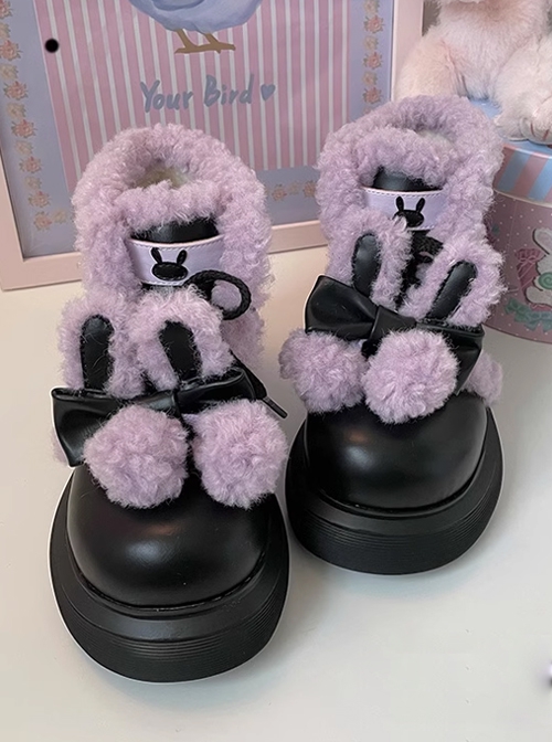 Rabbit Velvet Series Cute Bunny Ears Kawaii Fashion Fur Edge Plush Warm Thick-Soled Cotton Snow Boots