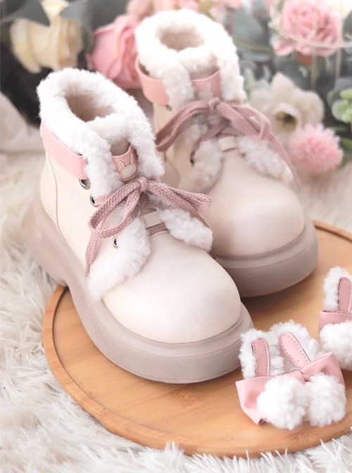 Rabbit Velvet Series Cute Bunny Ears Kawaii Fashion Fur Edge Plush Warm Thick-Soled Cotton Snow Boots