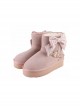 Hugging Bear Series Sweet Lolita Kawaii Cute Striped Bowknot Soft Round Toe Winter Warm Fleece Boots