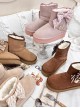 Hugging Bear Series Sweet Lolita Kawaii Cute Striped Bowknot Soft Round Toe Winter Warm Fleece Boots