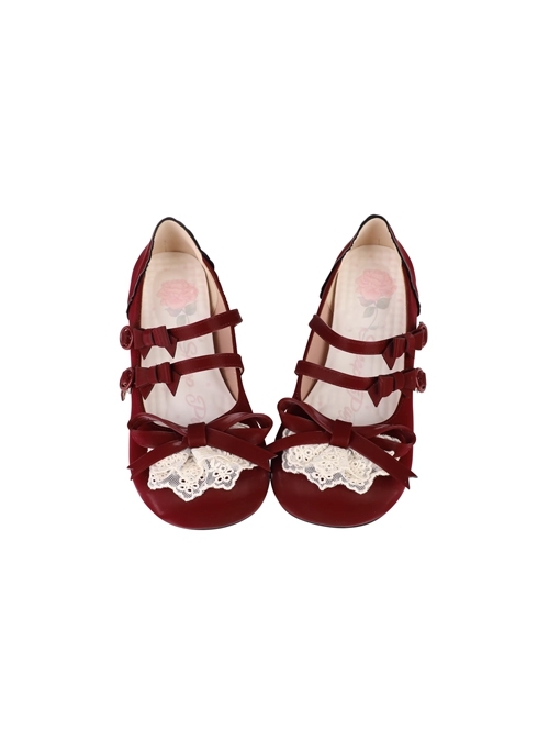 Lace Bread Series Sweet Lolita Round Toe Double Breasted Bowknot Retro Elegant Mary Jane Shoes