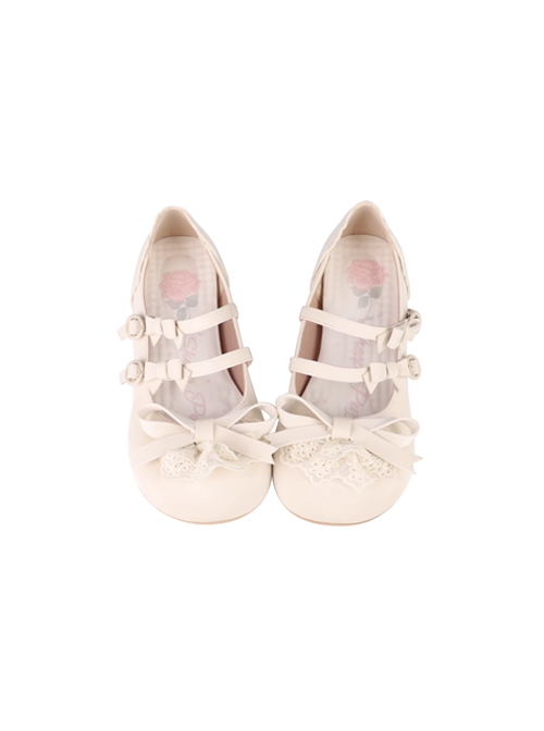 Lace Bread Series Sweet Lolita Round Toe Double Breasted Bowknot Retro Elegant Mary Jane Shoes