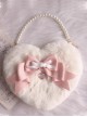 Ballet Style Soft Girl Sweet Lolita Satin Bowknot Pearl Chain White Heart Shape Plush Bag