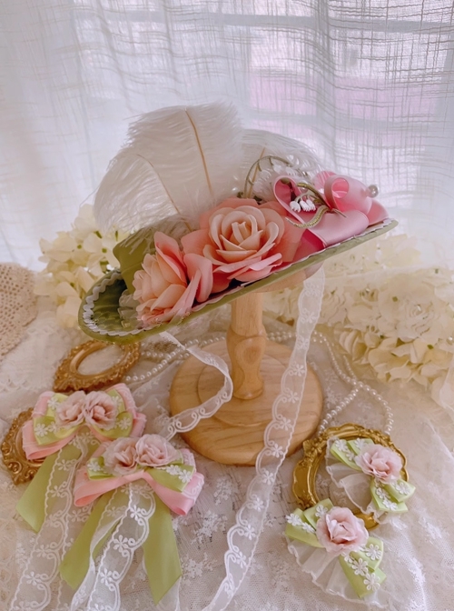 Lily Of The Valley Doll Series Classic Lolita Spring Summer Flower Fresh Green Feather Lace Flat Hat