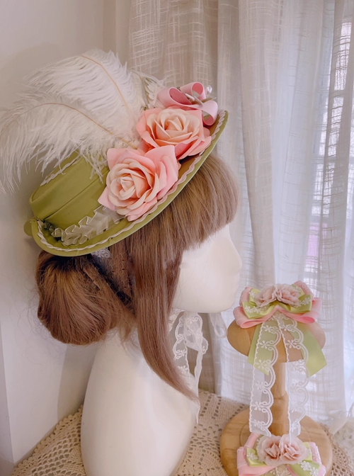 Lily Of The Valley Doll Series Classic Lolita Spring Summer Flower Fresh Green Feather Lace Flat Hat