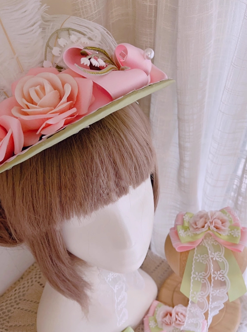 Lily Of The Valley Doll Series Classic Lolita Spring Summer Flower Fresh Green Feather Lace Flat Hat