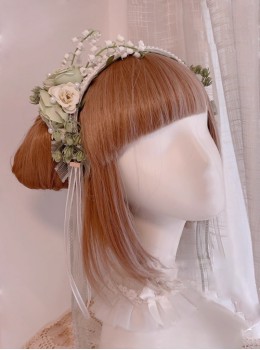 Lily Of The Valley Series Classic Lolita Grass Green Artificial Flowers And Plants Lace Mesh Headband