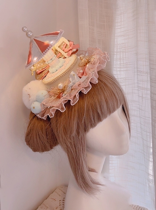 Night Tour Series Gorgeous Rococo Era Sweet Lolita Beautiful Pearl Ruffles Carousel Top Hat