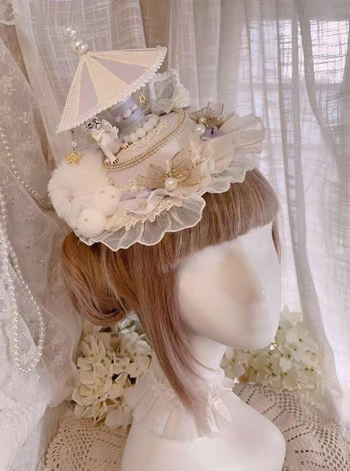 Night Tour Series Gorgeous Rococo Era Sweet Lolita Beautiful Pearl Ruffles Carousel Top Hat