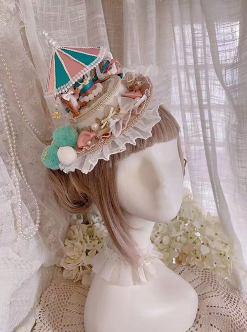 Night Tour Series Gorgeous Rococo Era Sweet Lolita Beautiful Pearl Ruffles Carousel Top Hat