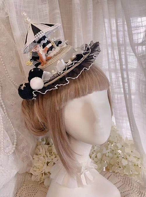 Night Tour Series Gorgeous Rococo Era Sweet Lolita Beautiful Pearl Ruffles Carousel Top Hat