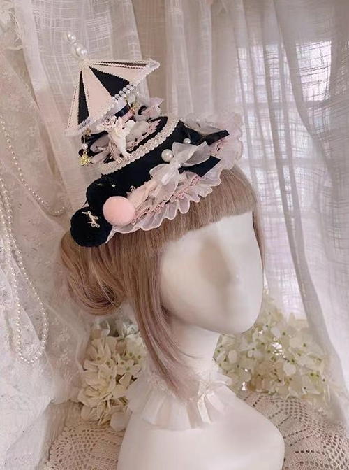 Night Tour Series Gorgeous Rococo Era Dreamy Sweet Lolita Animals Pearl Ruffles Lace Carousel Top Hat