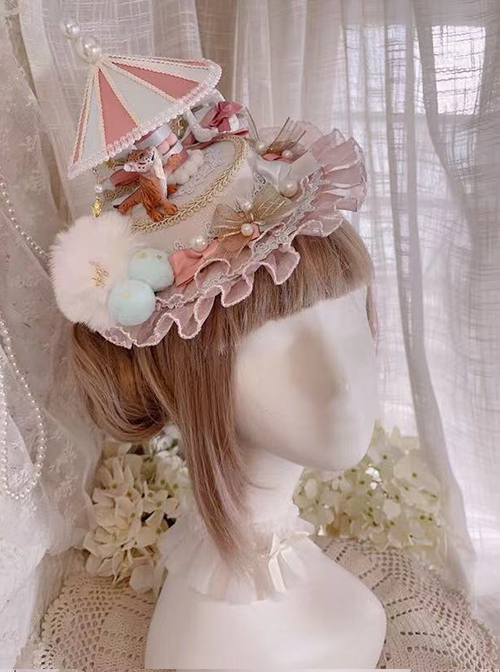 Night Tour Series Gorgeous Rococo Era Dreamy Sweet Lolita Animals Pearl Ruffles Lace Carousel Top Hat