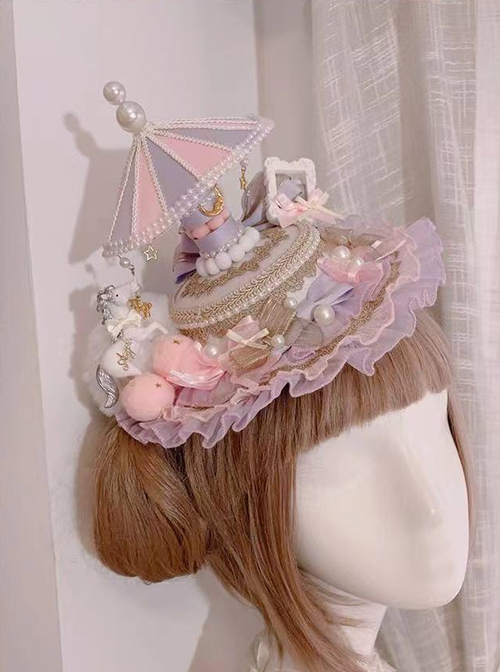 Night Tour Series Gorgeous Rococo Era Dreamy Sweet Lolita Animals Pearl Ruffles Lace Carousel Top Hat