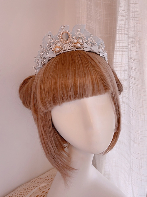 Ice Snow Crown Series Sweet Lolita Beautiful Princess Headdress Lace Rhinestone Pearl Crown