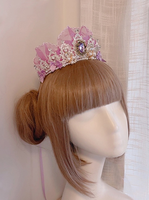 Ice Snow Crown Series Sweet Lolita Beautiful Princess Headdress Lace Rhinestone Pearl Crown