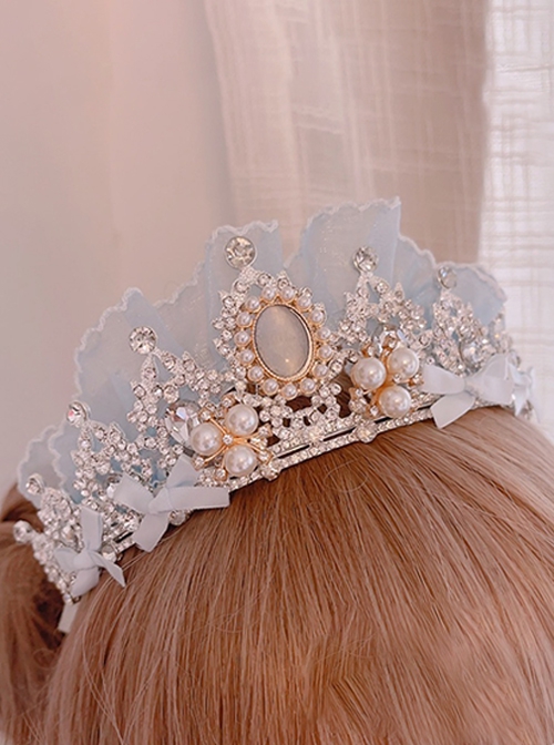 Ice Snow Crown Series Sweet Lolita Beautiful Princess Headdress Lace Rhinestone Pearl Crown