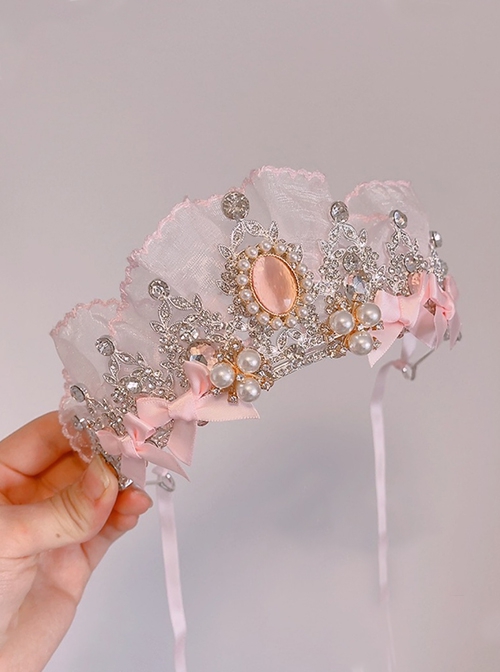 Ice Snow Crown Series Sweet Lolita Beautiful Princess Headdress Lace Rhinestone Pearl Crown