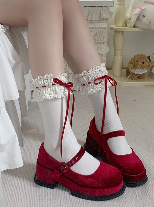 Gentle Ballet Style Versatile Daily Sweet Lolita Lace Ruffles Ribbon Bowknot Short Socks