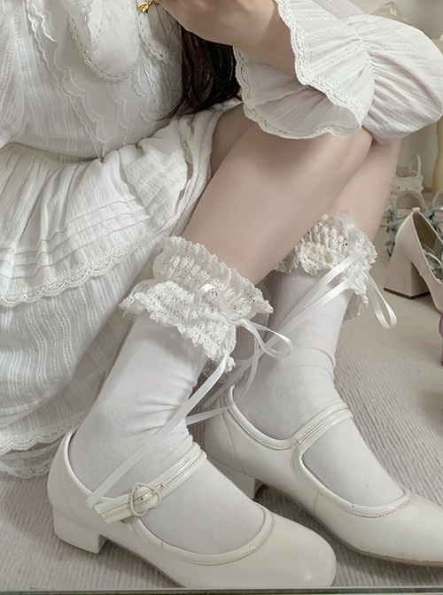 Gentle Ballet Style Versatile Daily Sweet Lolita Lace Ruffles Ribbon Bowknot Short Socks