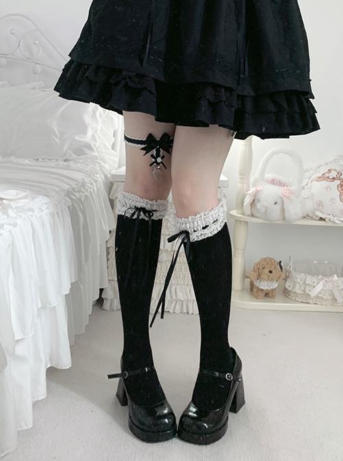 Gentle Ballet Style Sweet Lolita Lace Ruffles Ribbon Bowknot Daily Cotton Soft Calf Socks