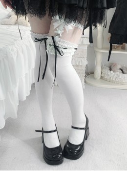 Gentle Ballet Style Japanese Style Sweet Lolita Soft Lace Ruff Ribbon Bowknot Cotton Knee High Socks