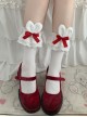 Cute Soft Girl Sweet Lolita Lace Ruff Ribbon Bowknot Cotton Plush Rabbit Ear Mid Short Socks