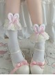 Cute Soft Girl Sweet Lolita Lace Ruff Ribbon Bowknot Cotton Plush Rabbit Ear Mid Short Socks