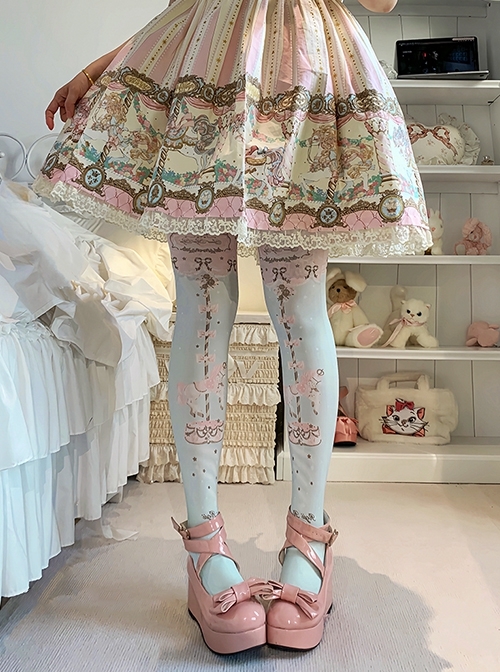 Dream Circus Series Sweet Lolita Skin Beauty Velvet European Style Carousel Printed Pantyhose