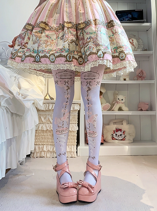 Dream Circus Series Sweet Lolita Skin Beauty Velvet European Style Carousel Printed Pantyhose