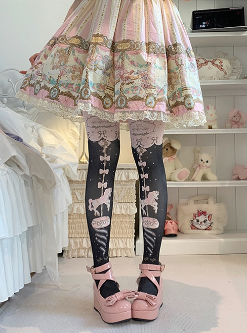 Dream Circus Series Sweet Lolita Skin Beauty Velvet European Style Carousel Printed Pantyhose