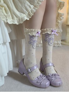 Summer Exquisite Sweet Lolita Bowknot Flower Print Four Petals Lace Soft Cotton Short Socks