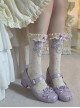 Summer Exquisite Sweet Lolita Bowknot Flower Print Four Petals Lace Soft Cotton Short Socks