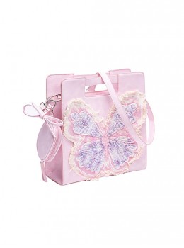 Sweet Pink Contrasting Color Unique Tie-Dyed Tassel Butterfly Large Capacity Kawaii Fashion Crossbody Bag