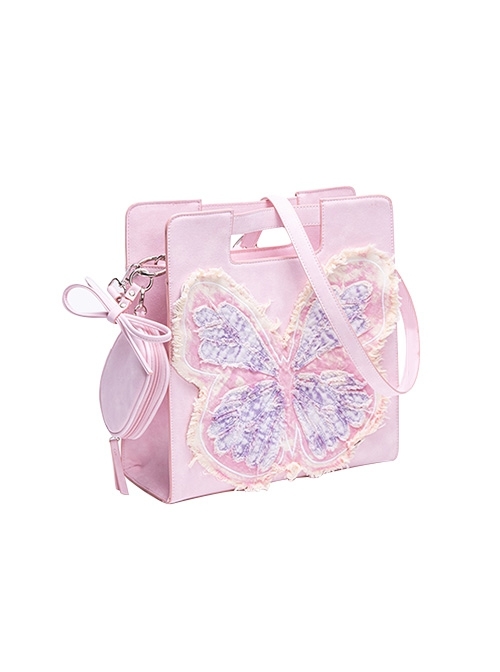 Sweet Pink Contrasting Color Unique Tie-Dyed Tassel Butterfly Large Capacity Kawaii Fashion Crossbody Bag