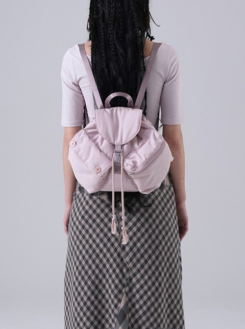 Daily Versatile Three Dimensional Pocket Button Drawstring Design Nylon Material Kawaii Fashion Backpack