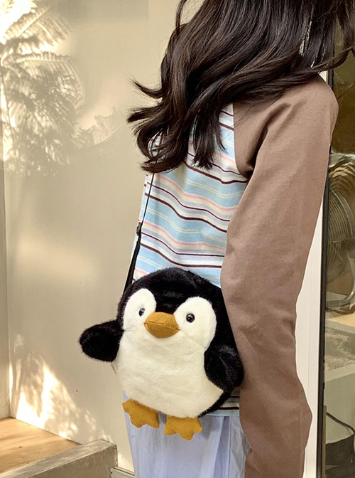 Plush Penguin Shaped Cute Cartoon Doll Kawaii Fashion Crossbody Bag Cellphone Bag