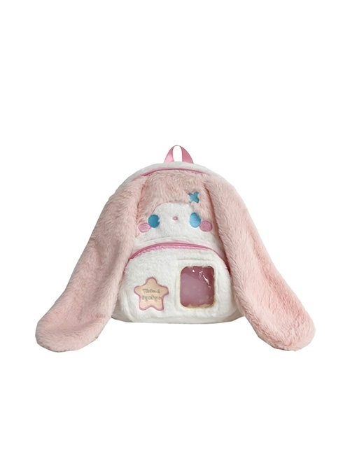 Japanese Style Plush Big Ear Puppy Embroidery Doll Transparent Pocket Kawaii Fashion Backpack