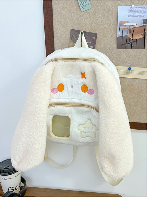 Japanese Style Plush Big Ear Puppy Embroidery Doll Transparent Pocket Kawaii Fashion Backpack