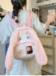 Japanese Style Plush Big Ear Puppy Embroidery Doll Transparent Pocket Kawaii Fashion Backpack