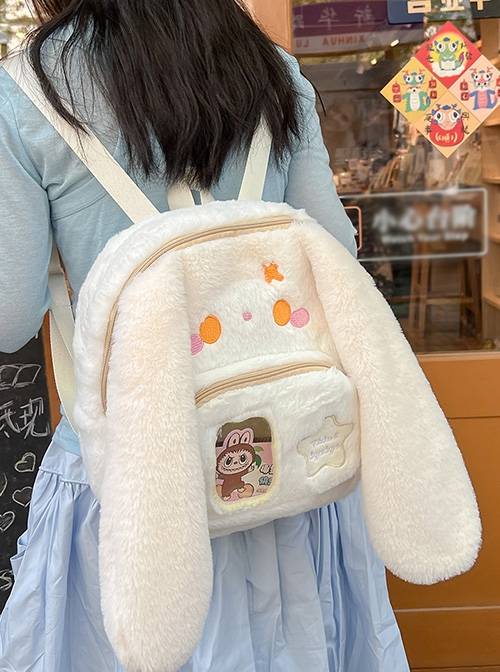 Japanese Style Plush Big Ear Puppy Embroidery Doll Transparent Pocket Kawaii Fashion Backpack