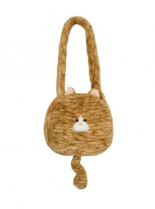 Teen Soft Girl Cute Plush Cat Ears Tail Kawaii Fashion Tabby Cat Daily Crossbody Bag